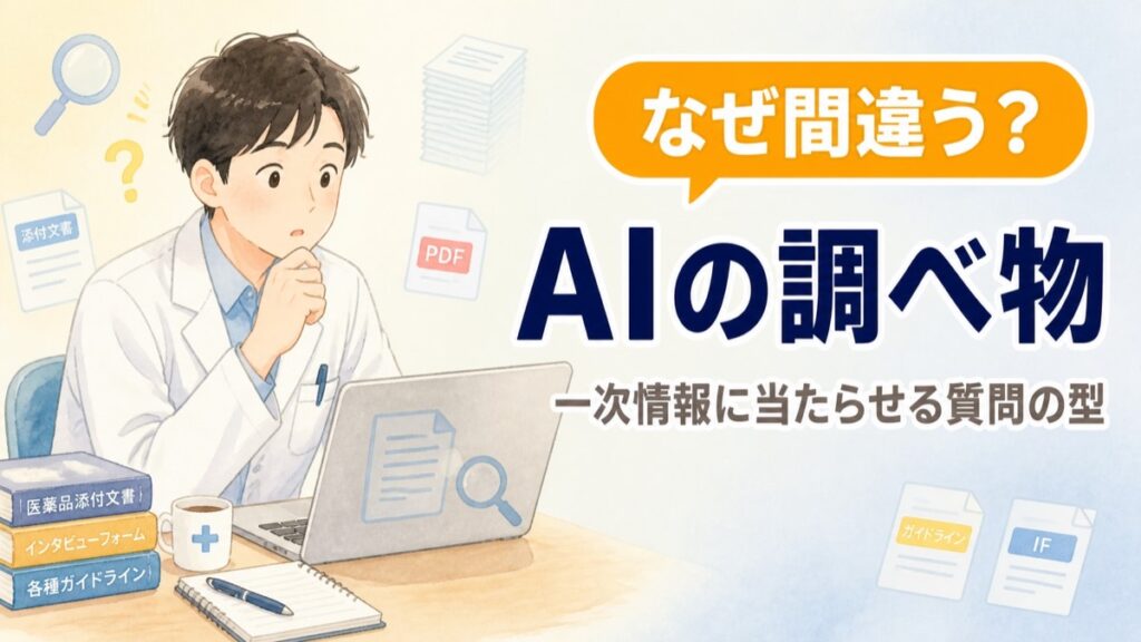 AIの調べ物が間違う理由と、一次情報に当たらせる質問の型を解説する記事のアイキャッチ画像
